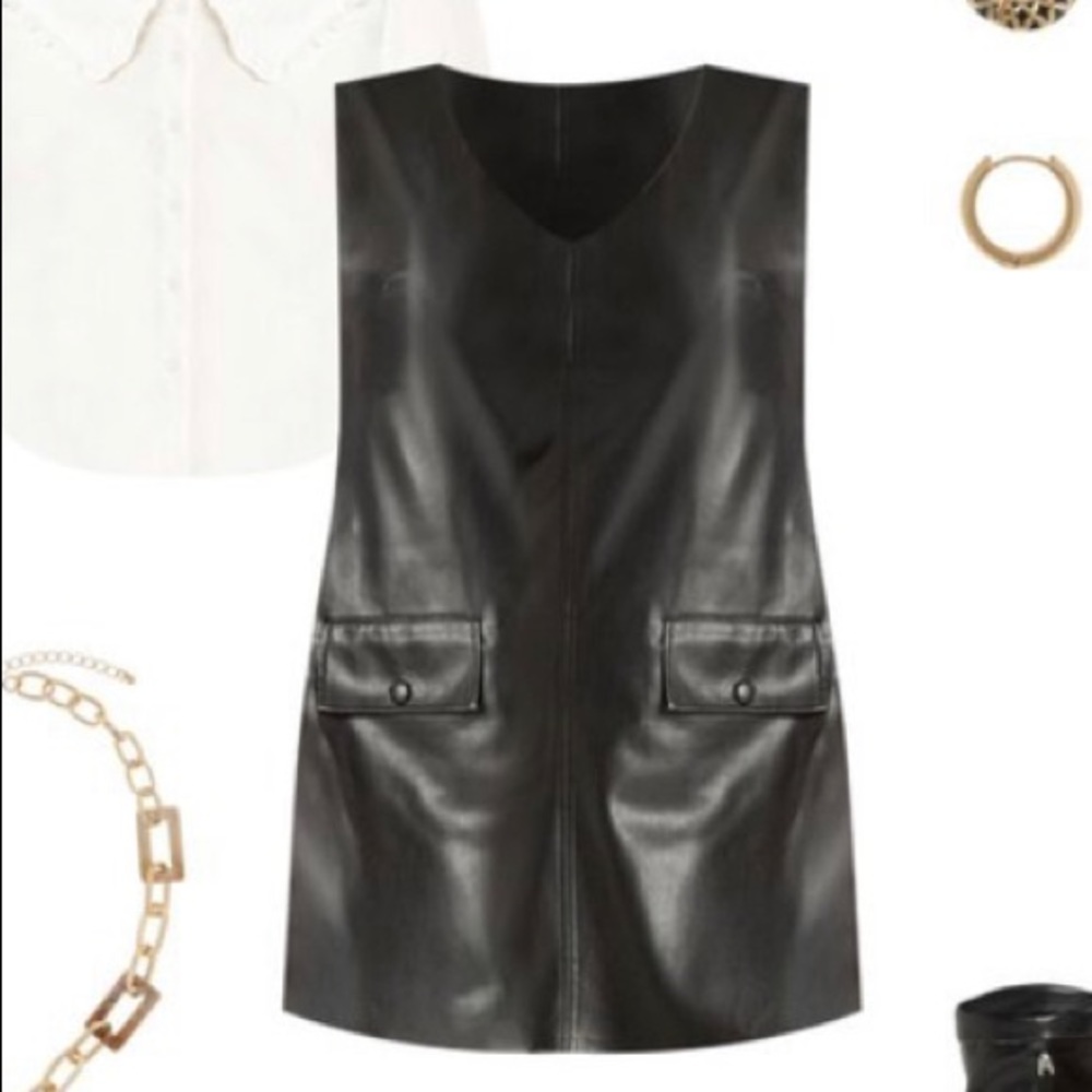 A-Line Black Leather sleeveless dress!